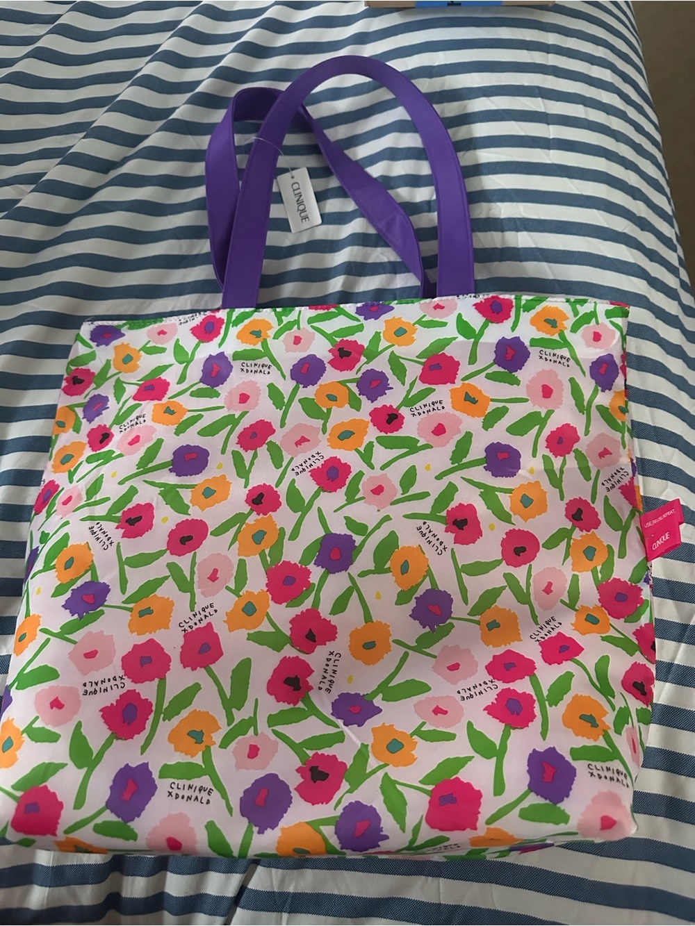 Clinique x Donald Floral Tote with Purple Handles